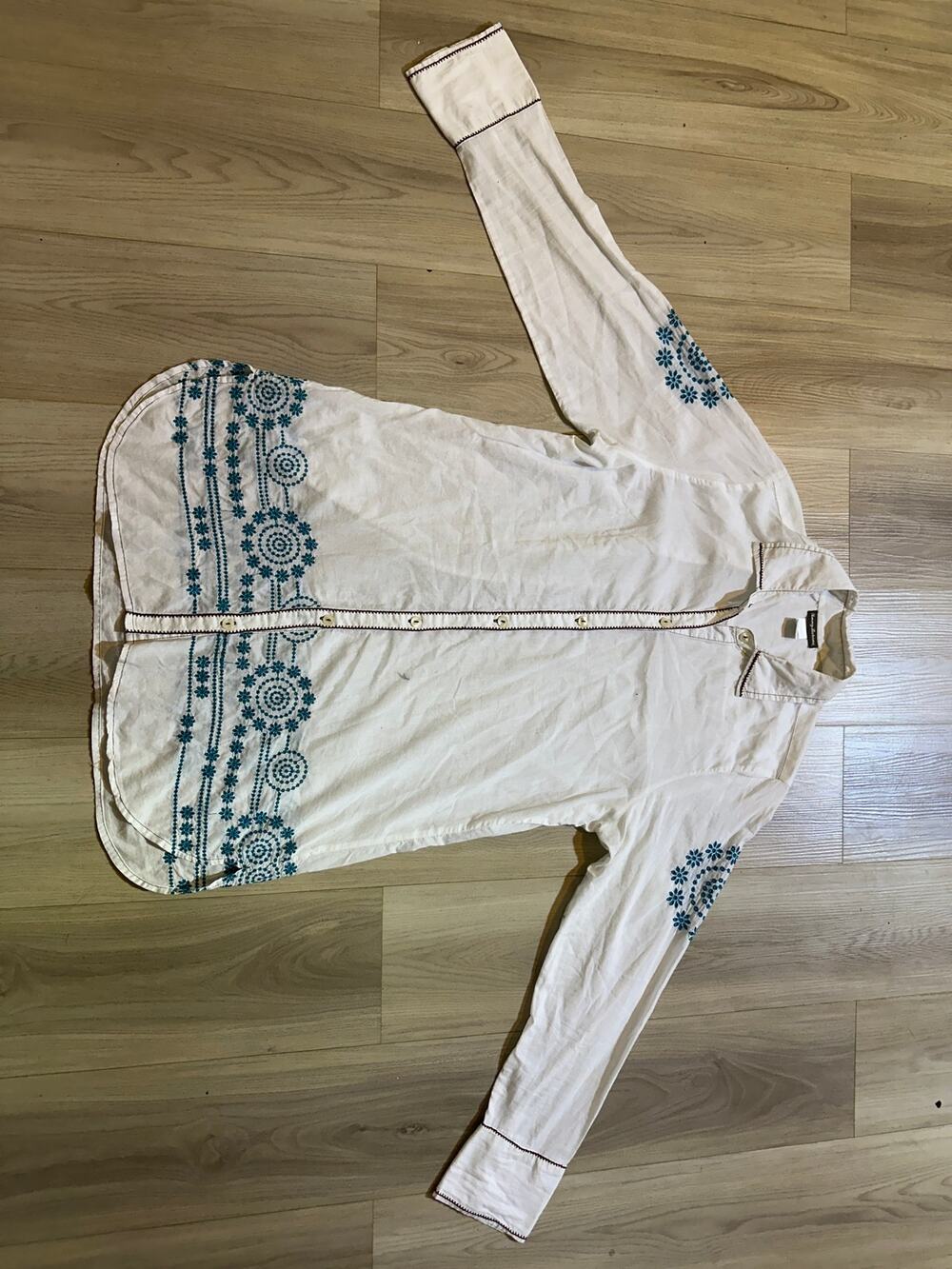 Tommy Bahama Womens XL White Cotton Embroidered Tunic Button Up Shirt Boho
